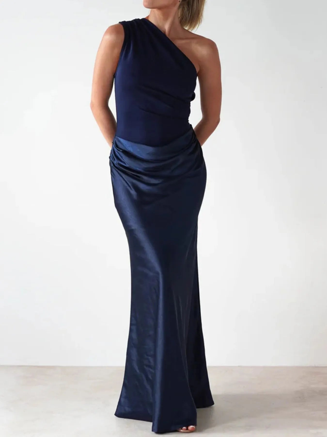 Image of One Shoulder Ruched Bodycon Maxi Dress | Queeble.shop