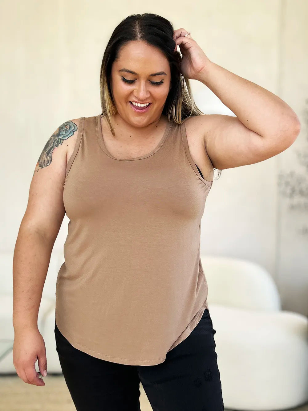 Image of Basic Bae Full Size Round Neck Curved Hem Tank | Queeble.shop