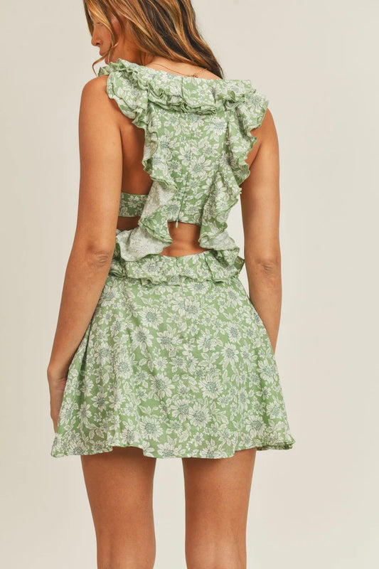 Image of MABLE Floral Side Cutout Ruffled Mini Dress | Queeble.shop