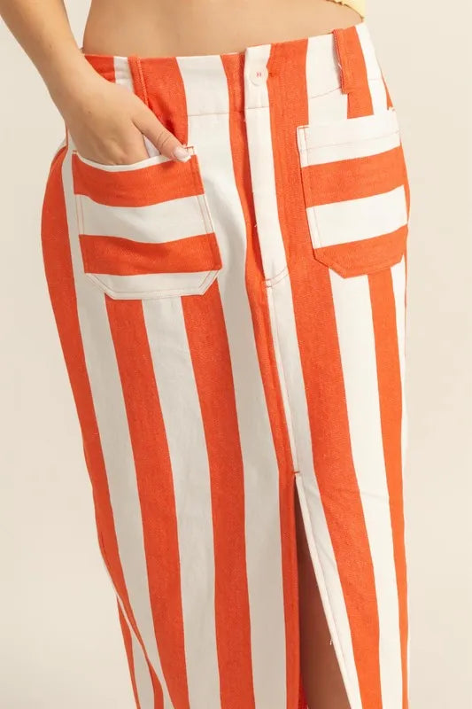 Image of HYFVE Striped Pocket Detail Maxi Skirt | Queeble.shop