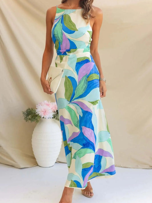 Image of Printed Backless Sleeveless Maxi Dress | Queeble.shop