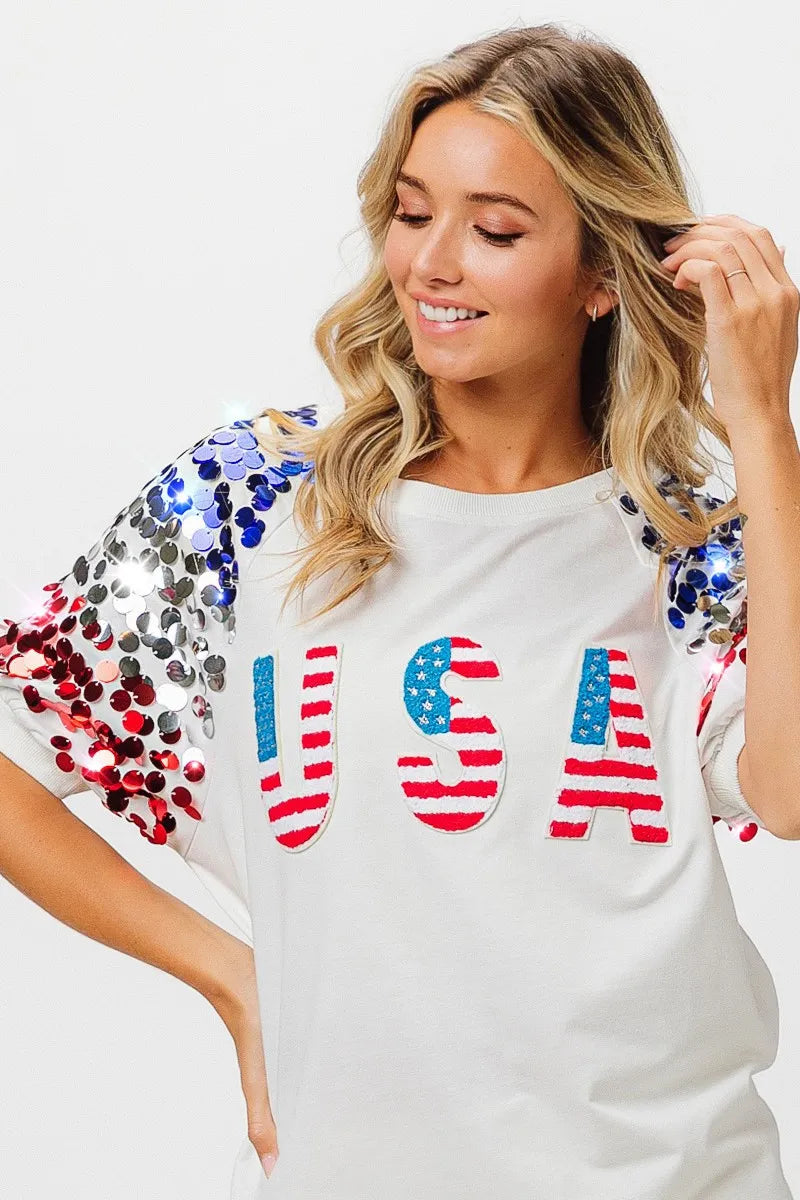 Image of BiBi American Flag Theme Sequin Top | Queeble.shop