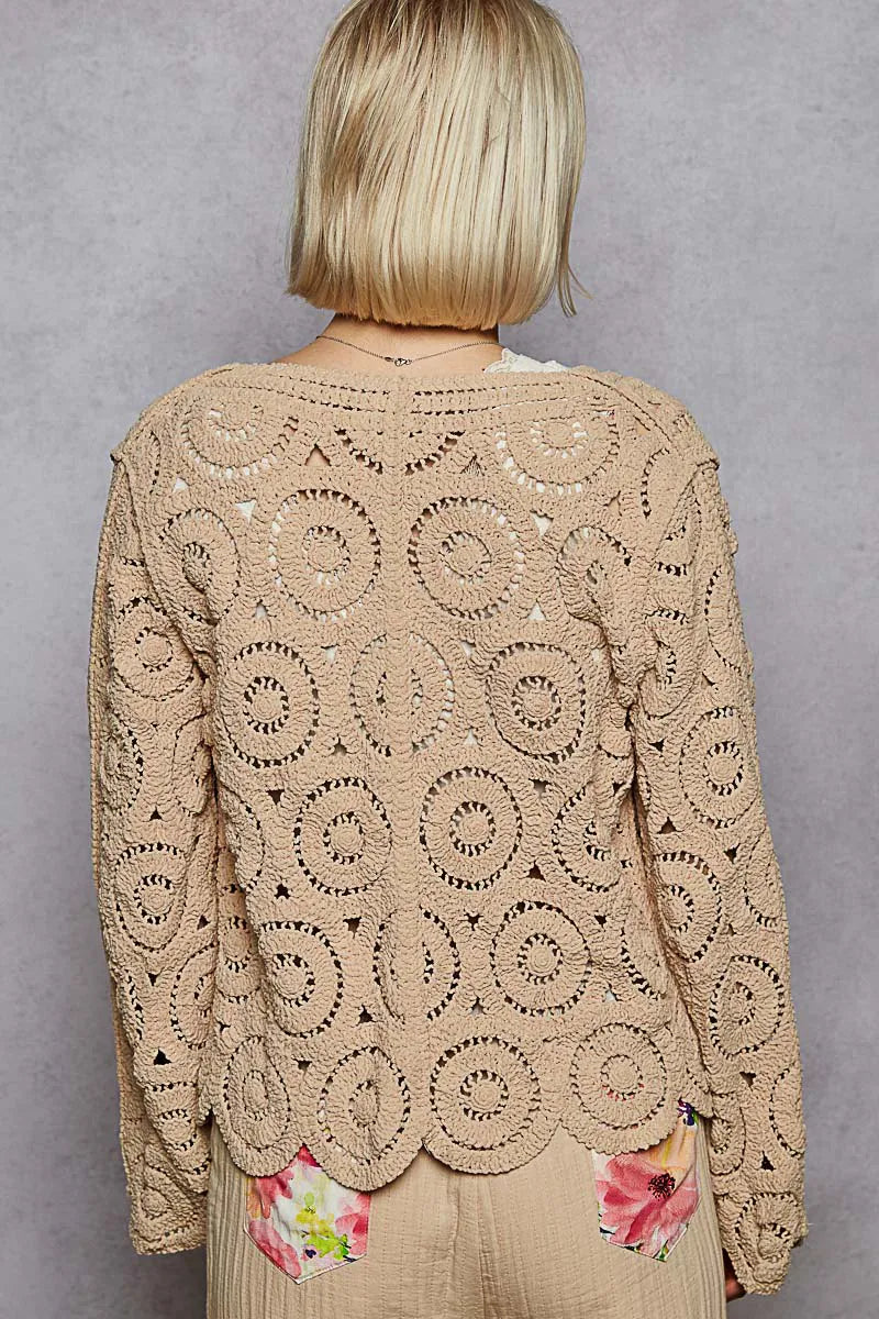 Image of POL Button Down V-Neck Crochet Cardigan | Queeble.shop