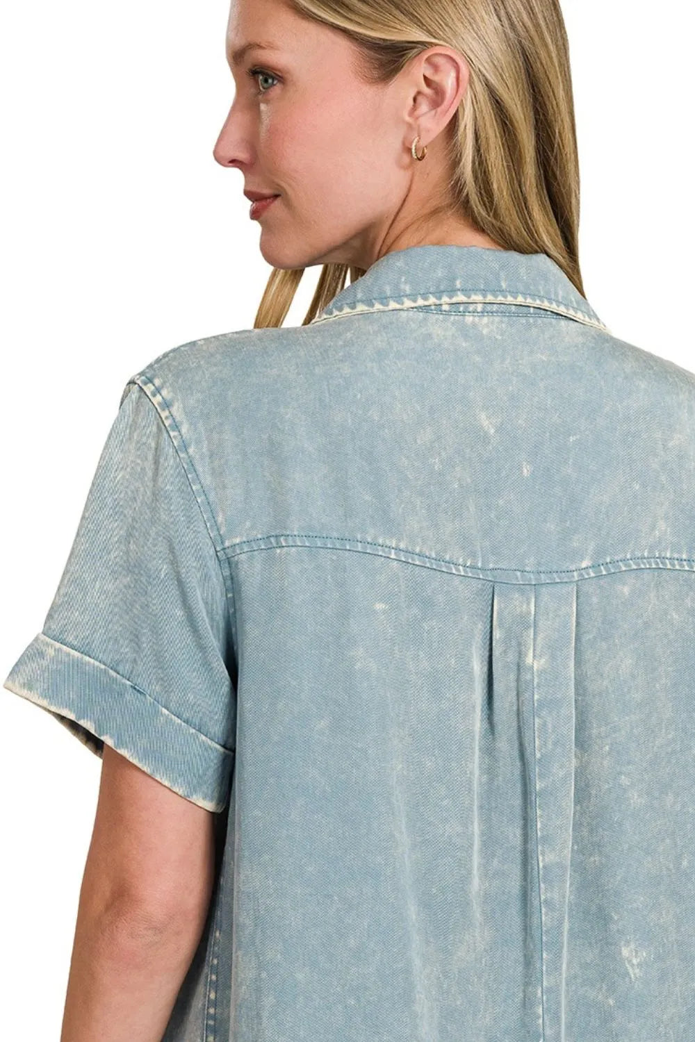 Image of Zenana Tencel Mineral Washed Collared Shirts Dress | Queeble.shop