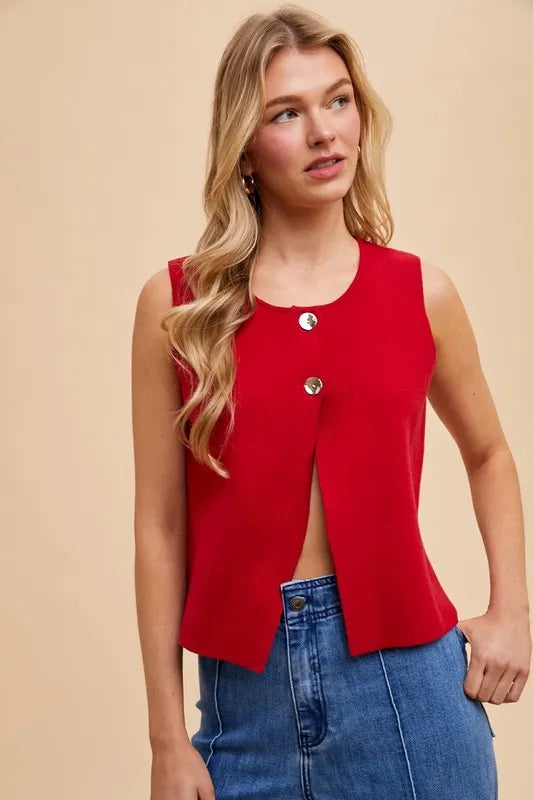 Image of Annie Wear Metal Button Detail Crop Sweater Vest | Queeble.shop