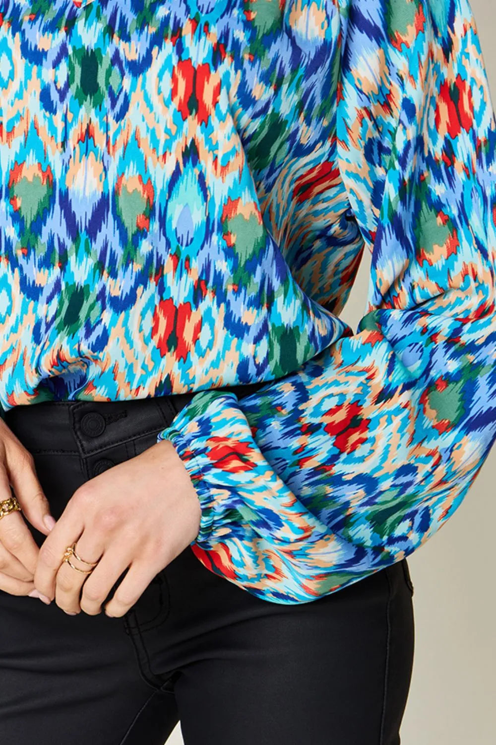 Image of Double Take Full Size Printed Balloon Sleeve Blouse | Queeble.shop