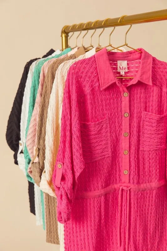 Image of SO ME Textured Knit Button Front Romper | Queeble.shop