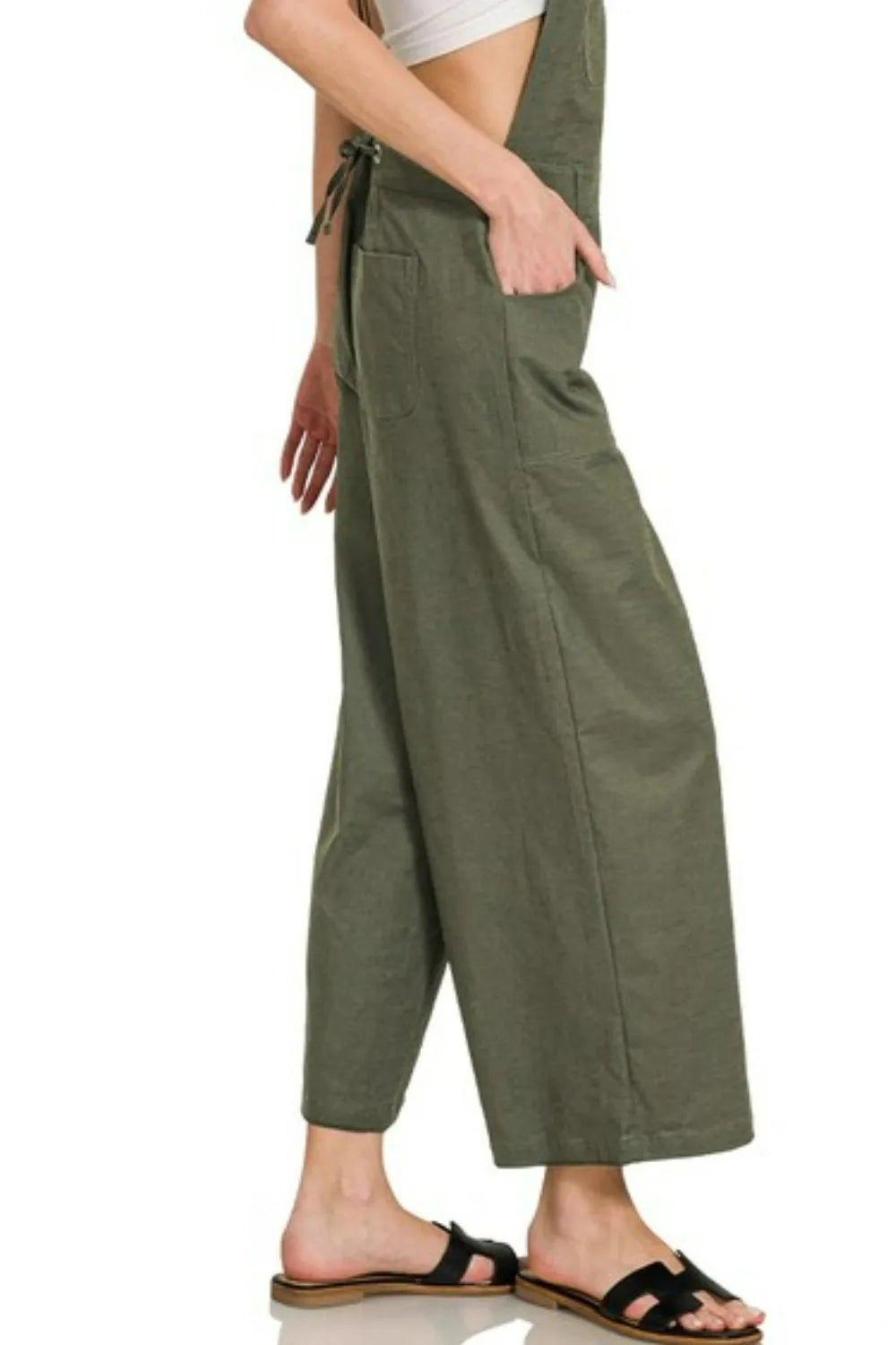 Image of Zenana Woven Spaghetti Strap Overalls | Queeble.shop