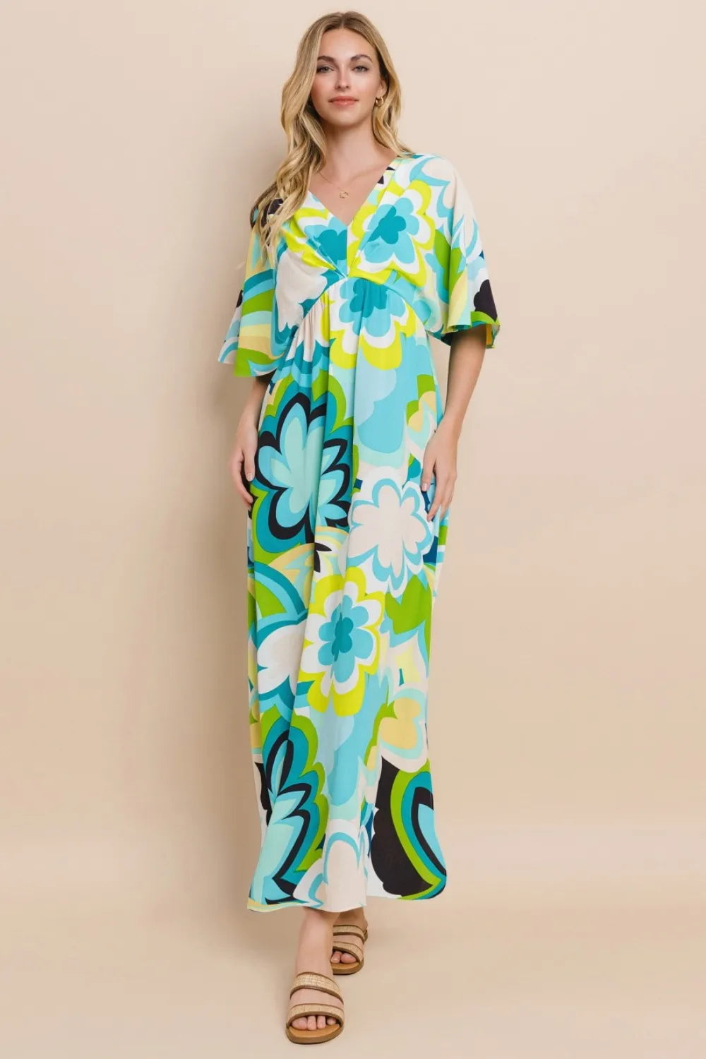 Image of ODDI Floral Printed Slit Maxi Dress | Queeble.shop