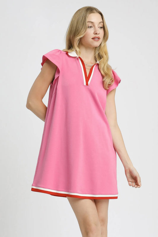 Image of Umgee Contrast Trim Cap Sleeve Mini Dress | Queeble.shop