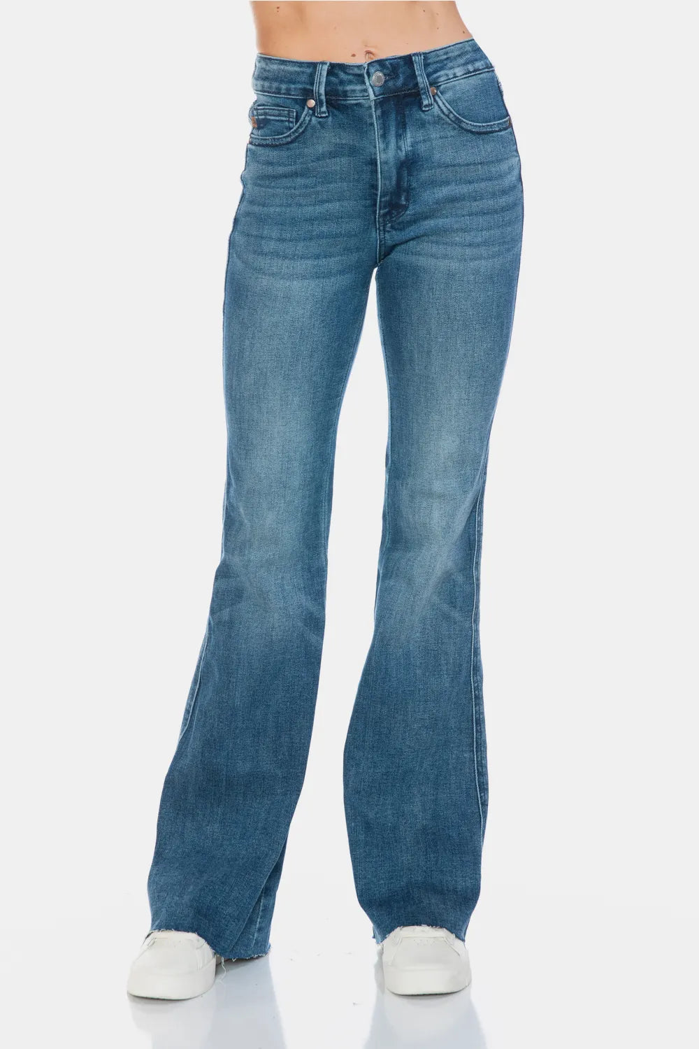 Image of Judy Blue Full Size Tummy Control Cut Hem Flare Jeans | Queeble.shop