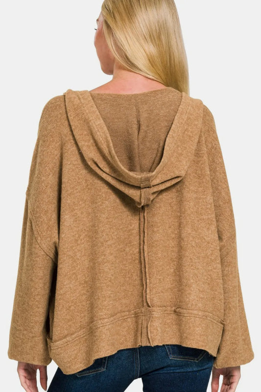Image of Zenana Brushed Hacci Exposed Seam Hoodie | Queeble.shop