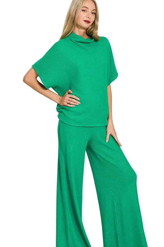 Image of Zenana Sweater Mock Neck Top & Long Pants Set | Queeble.shop