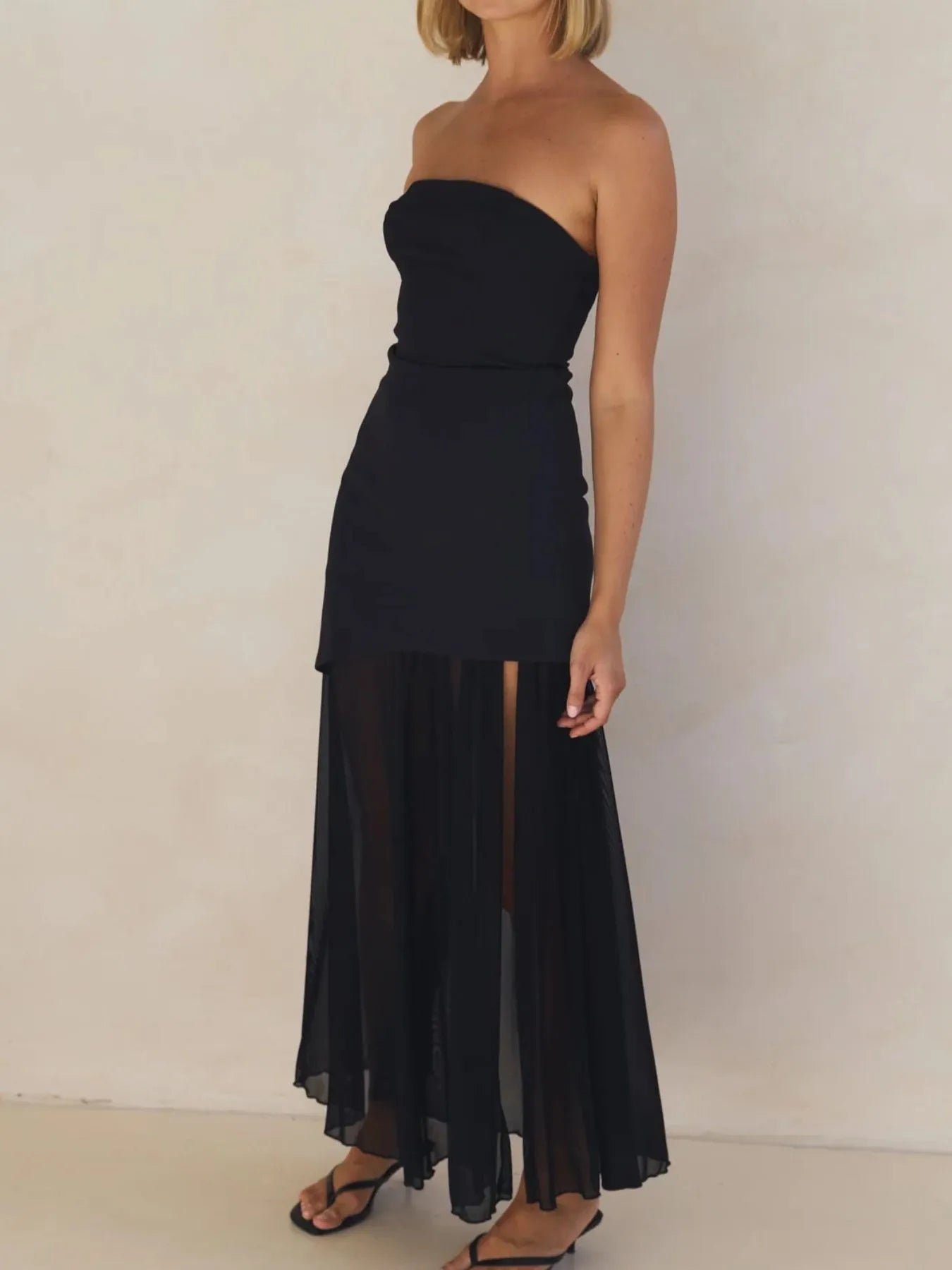 Image of Layered Slit Tube Maxi Dress | Queeble.shop