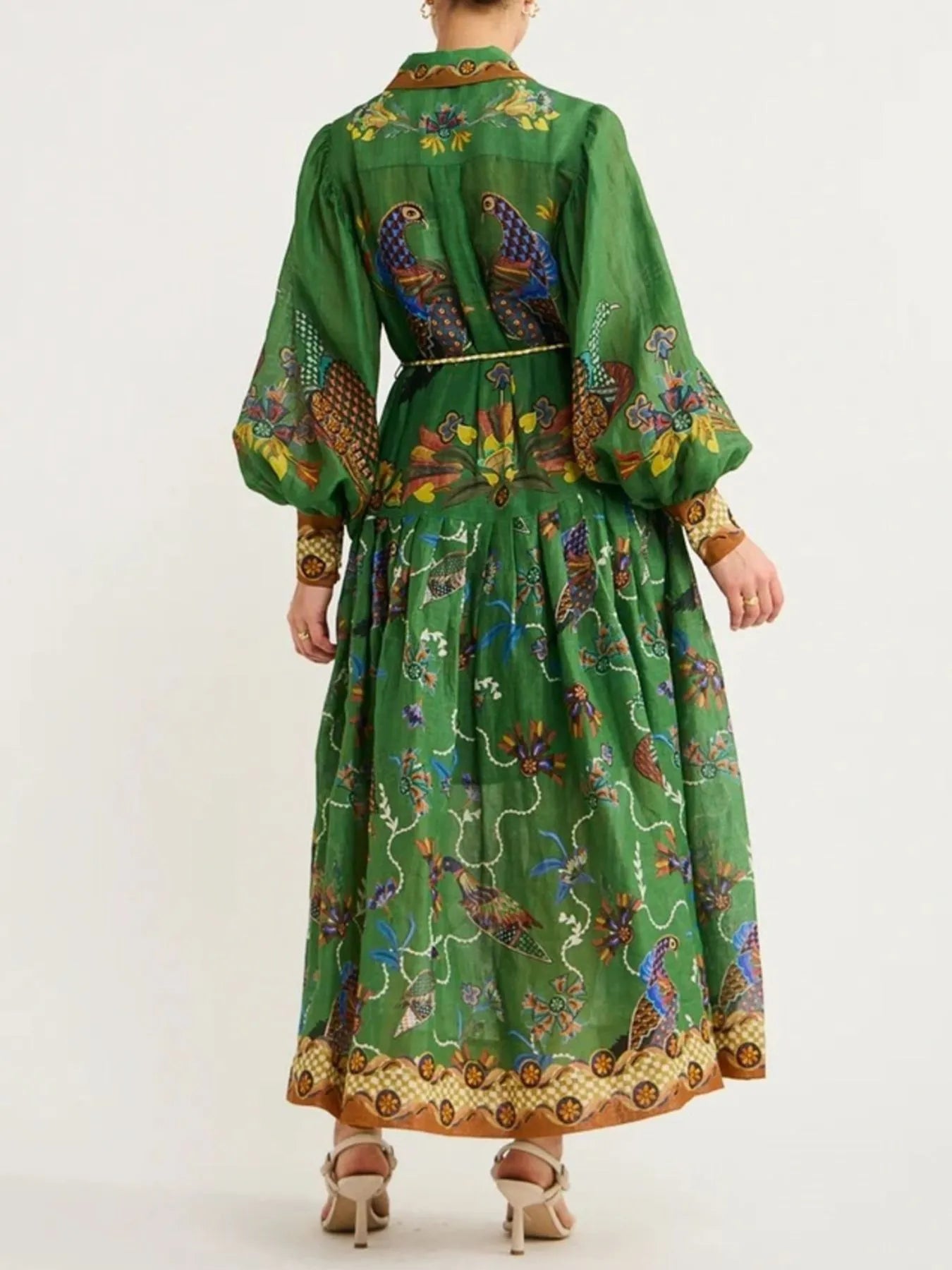Image of Printed Lantern Sleeve Maxi Shirt Dress | Queeble.shop
