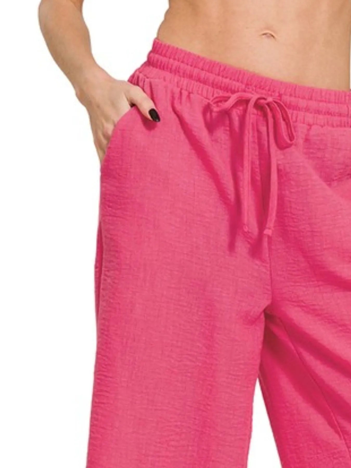 Image of Zenana Woven Crepe Elastic Band Waist Cropped Pants | Queeble.shop