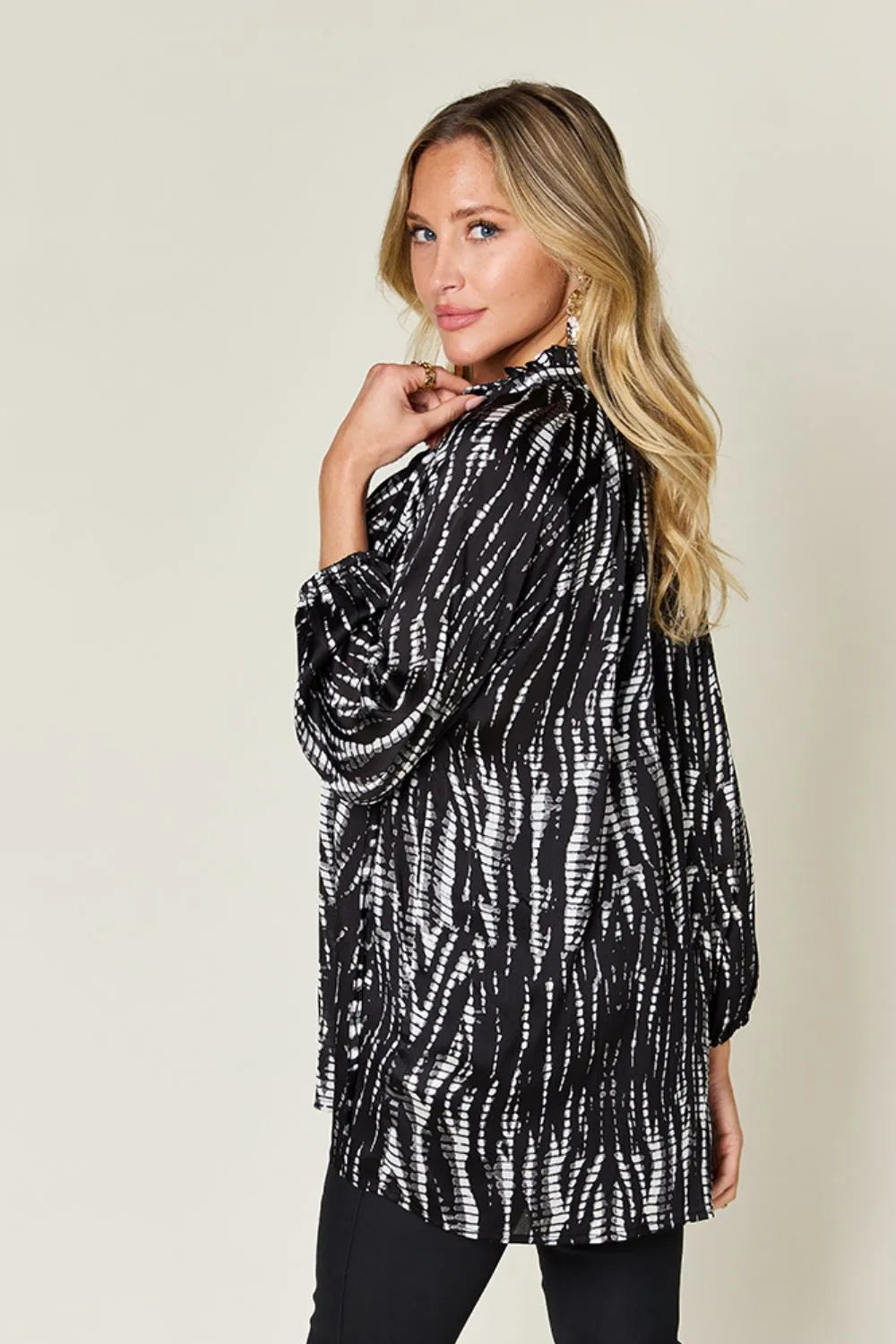 Image of Double Take Full Size Printed Button Up Long Sleeve Shirt | Queeble.shop