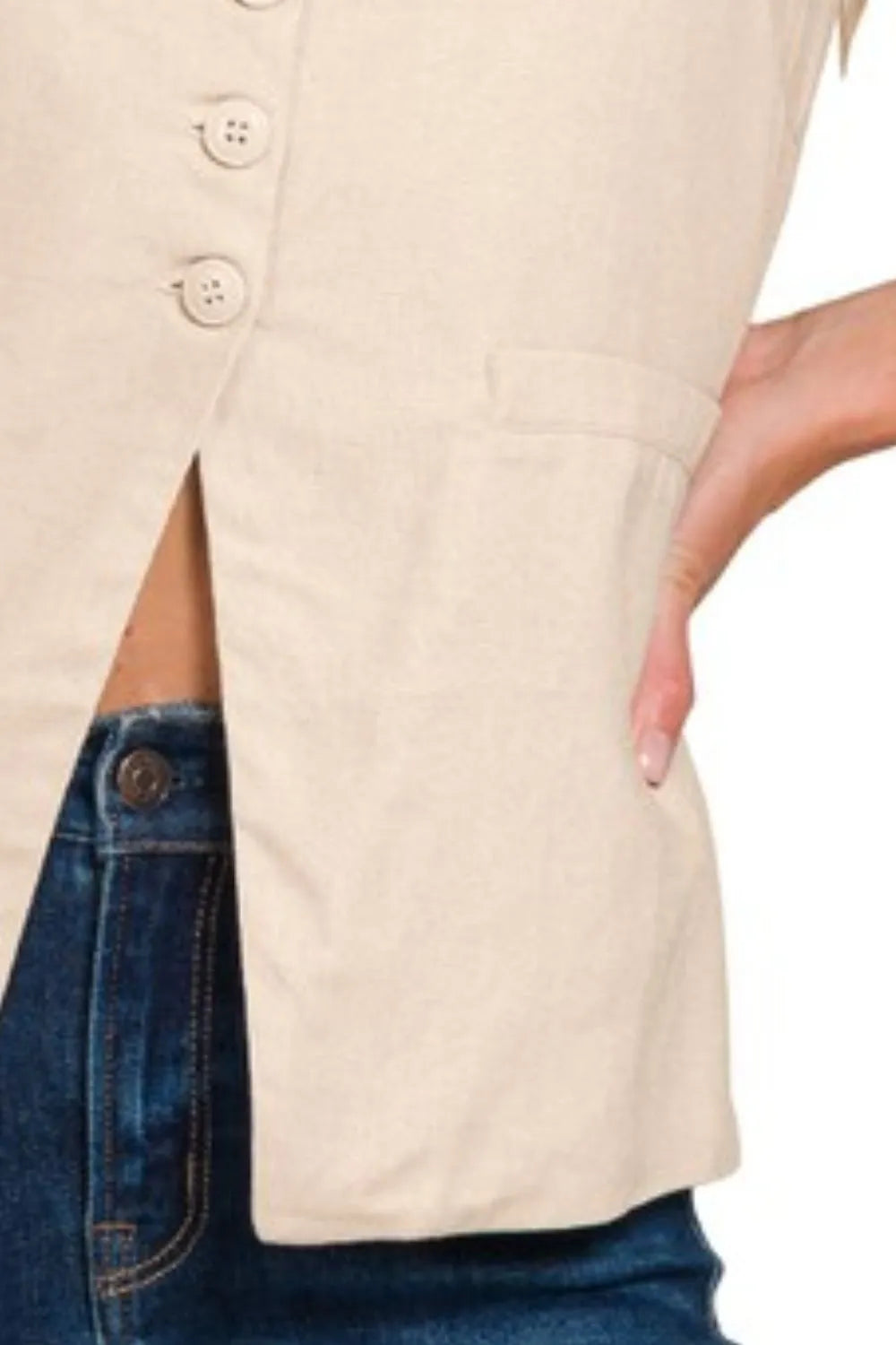Image of Zenana Linen Tie-back 4-button Vest with Lining | Queeble.shop