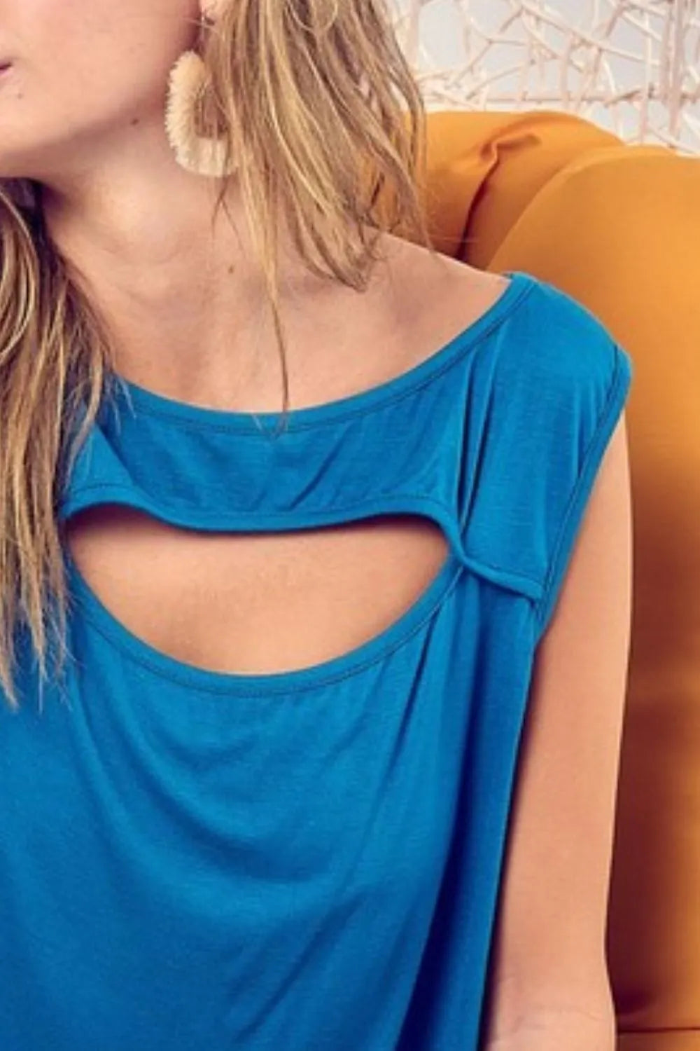 Image of BiBi Rayon Span Knit With Cut Out Front Sleeveless Top | Queeble.shop