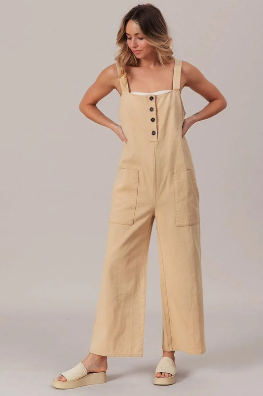 Image of BiBi Washed Denim Buttoned Overall Jumpsuit | Queeble.shop