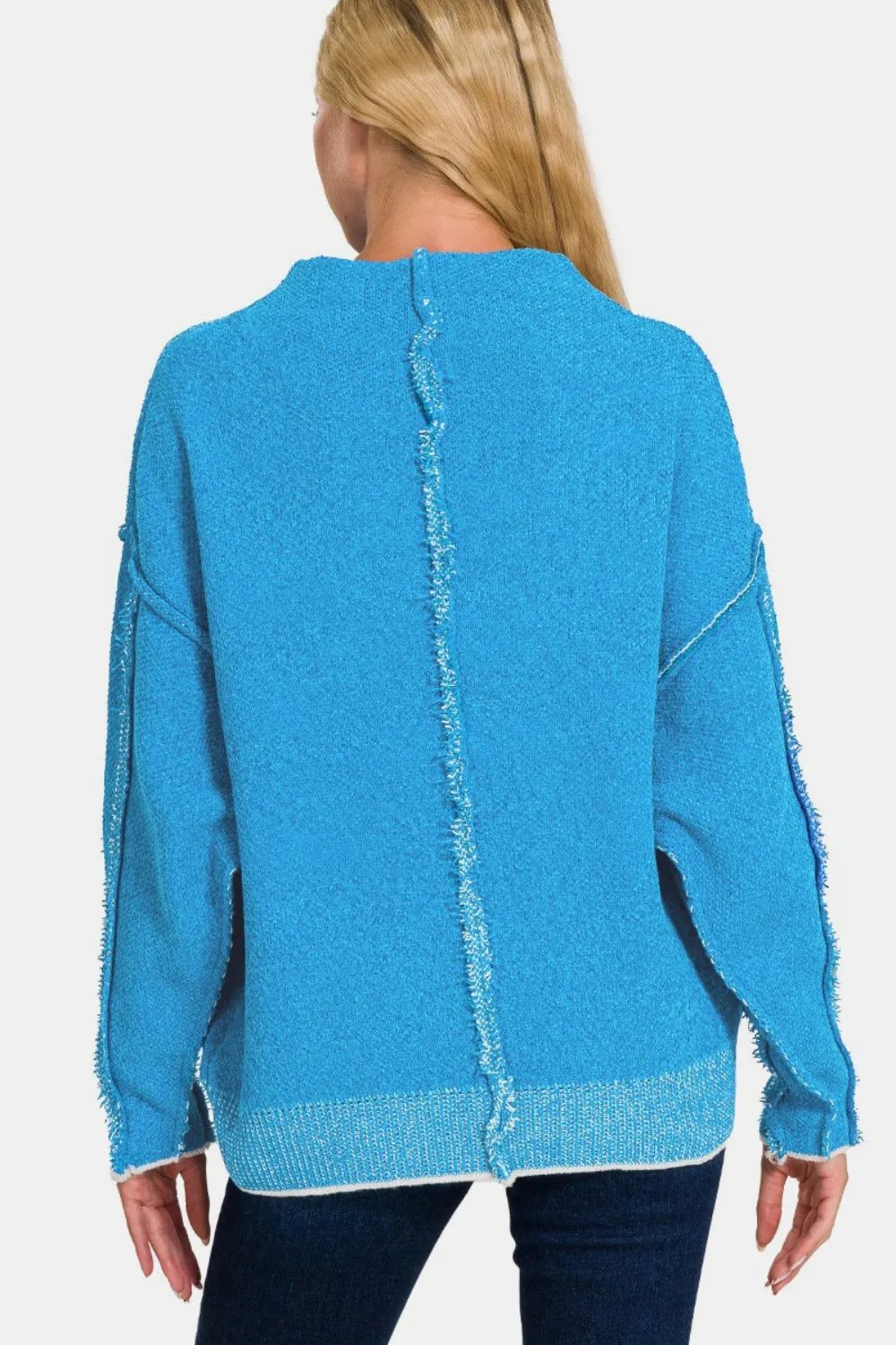 Image of Zenana Exposed Seam Mock Neck Long Sleeve Sweater | Queeble.shop