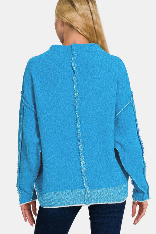 Image of Zenana Exposed Seam Mock Neck Long Sleeve Sweater | Queeble.shop