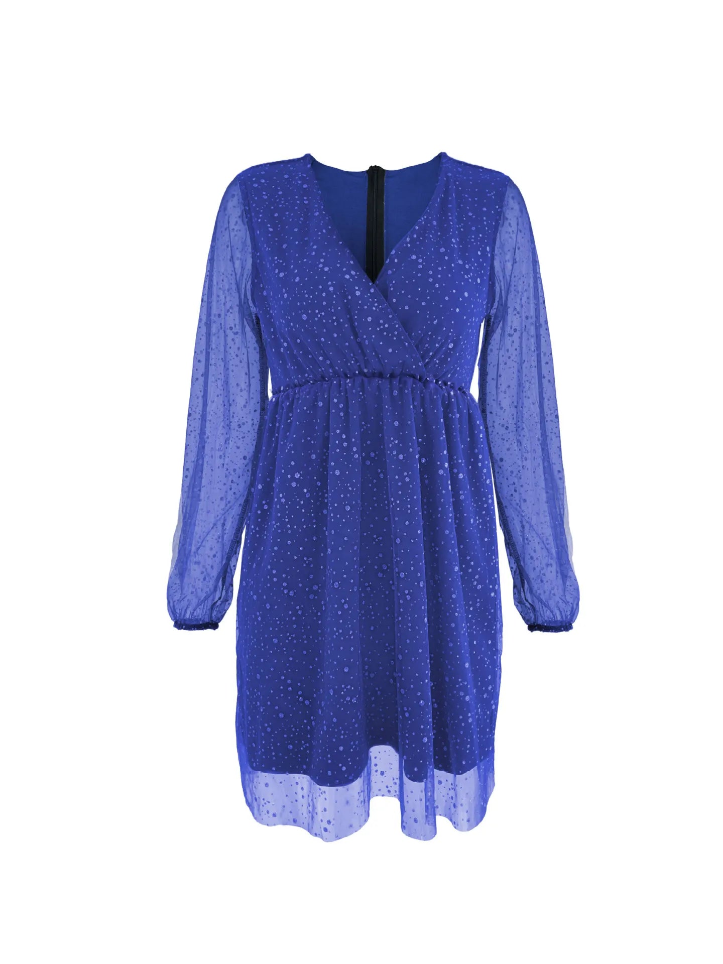 Image of Sparkling Surplice Balloon Sleeve Mini Dress | Queeble.shop