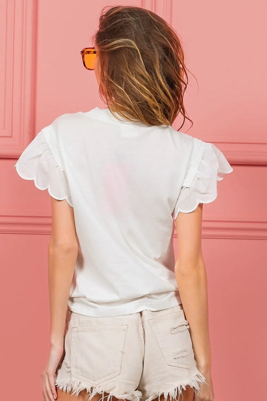 Image of BiBi Scallop Edged Lace Trim Top | Queeble.shop