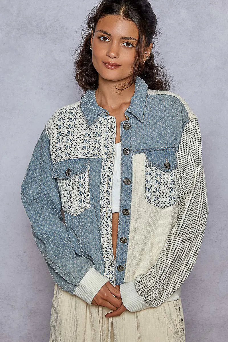 Image of POL Lace Details Button Up Jacket with Chest Pockets | Queeble.shop