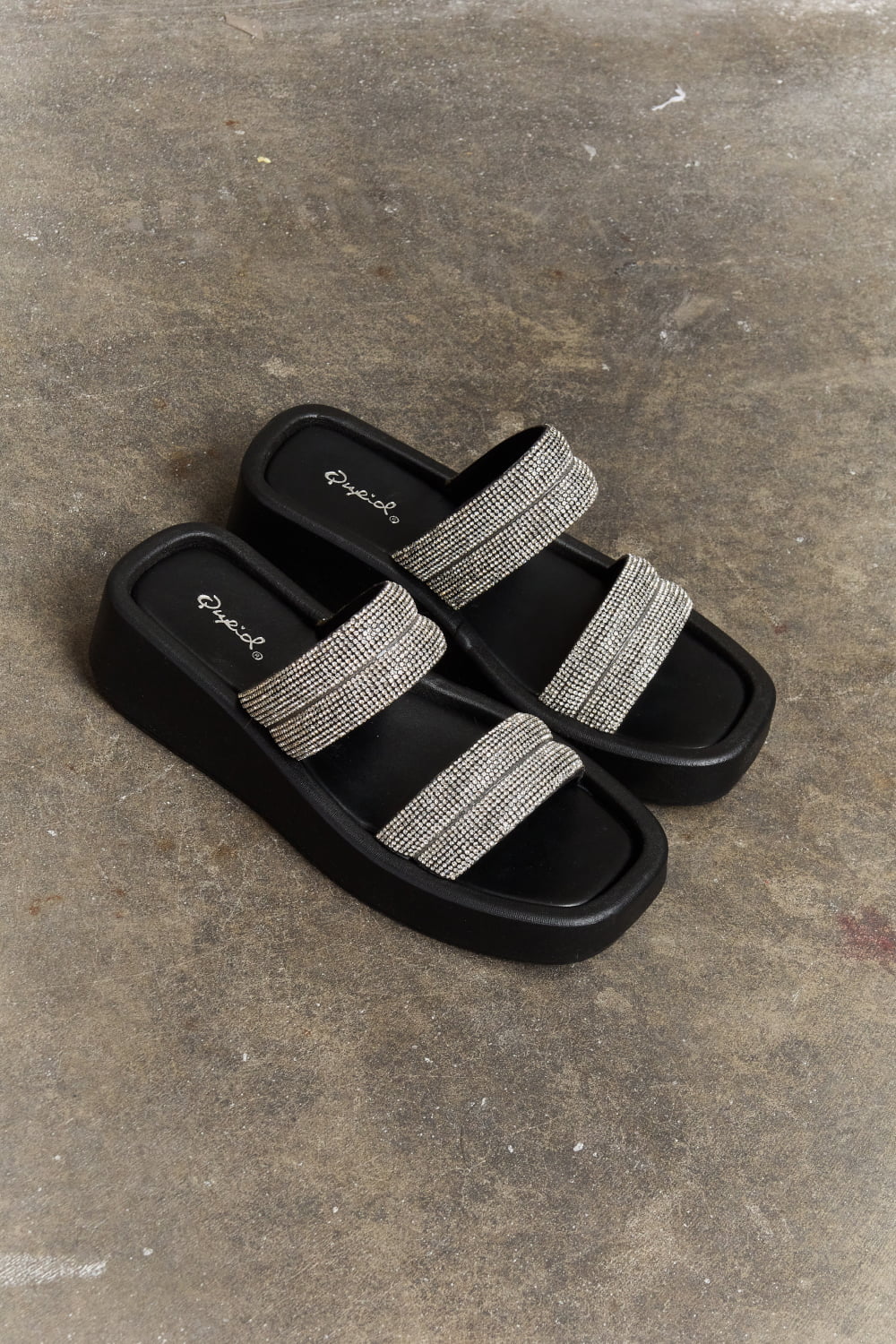 Image of Qupid Bright Mind Platform Wedge Rhinestone Sandal | Queeble.shop