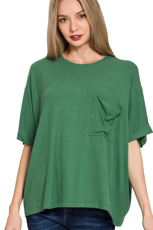 Image of Zenana Oversized Ribbed Round Neck Short Sleeve Tee | Queeble.shop