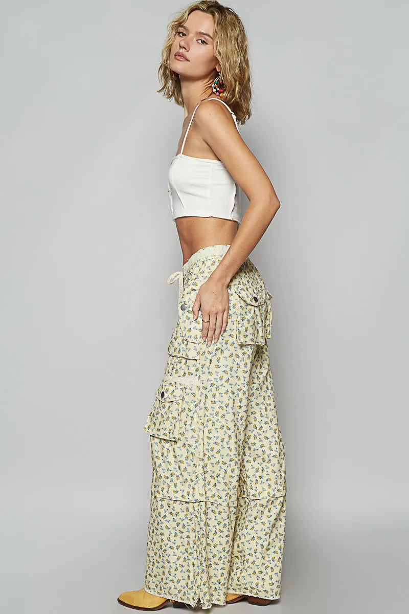 Image of POL Floral Cargo Wide Leg Pants with Lace Drawstring | Queeble.shop
