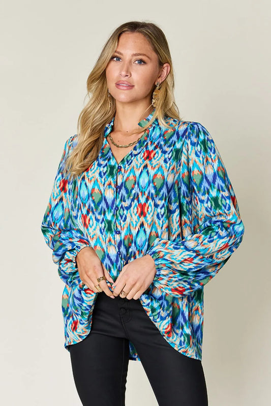 Image of Double Take Full Size Printed Balloon Sleeve Blouse | Queeble.shop