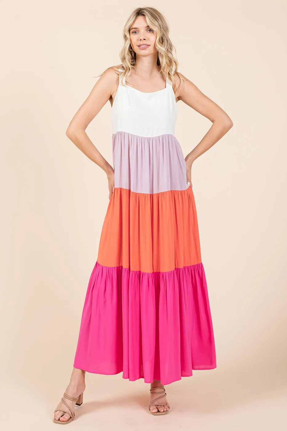 Image of Mittoshop Color Block Tiered Pull-On Maxi Dress | Queeble.shop