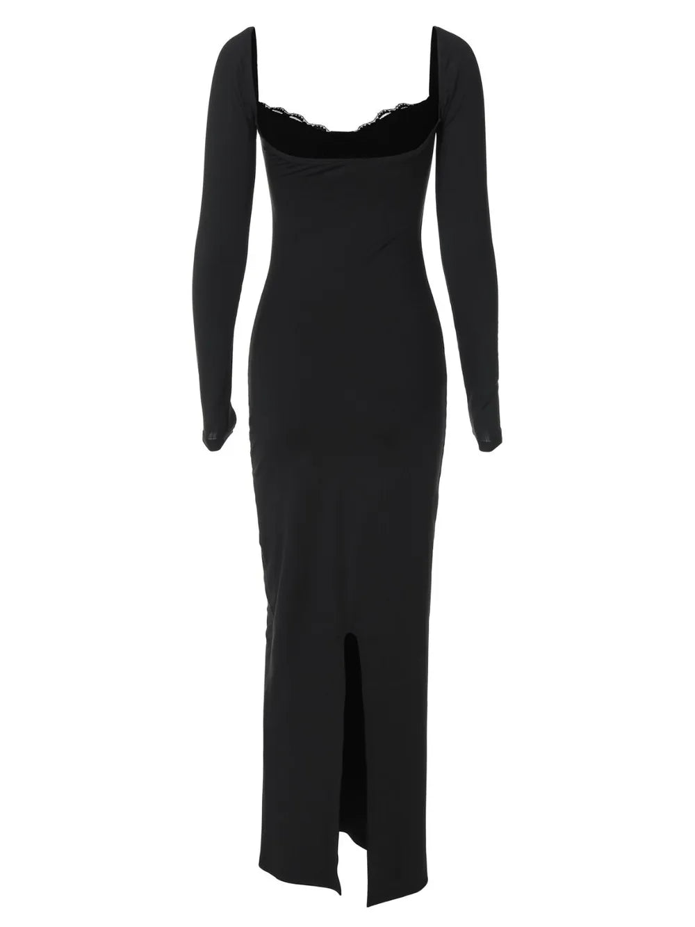 Image of Devine Slit Lace Detail Sweetheart Neck Long Sleeve Maxi Dress | Queeble.shop