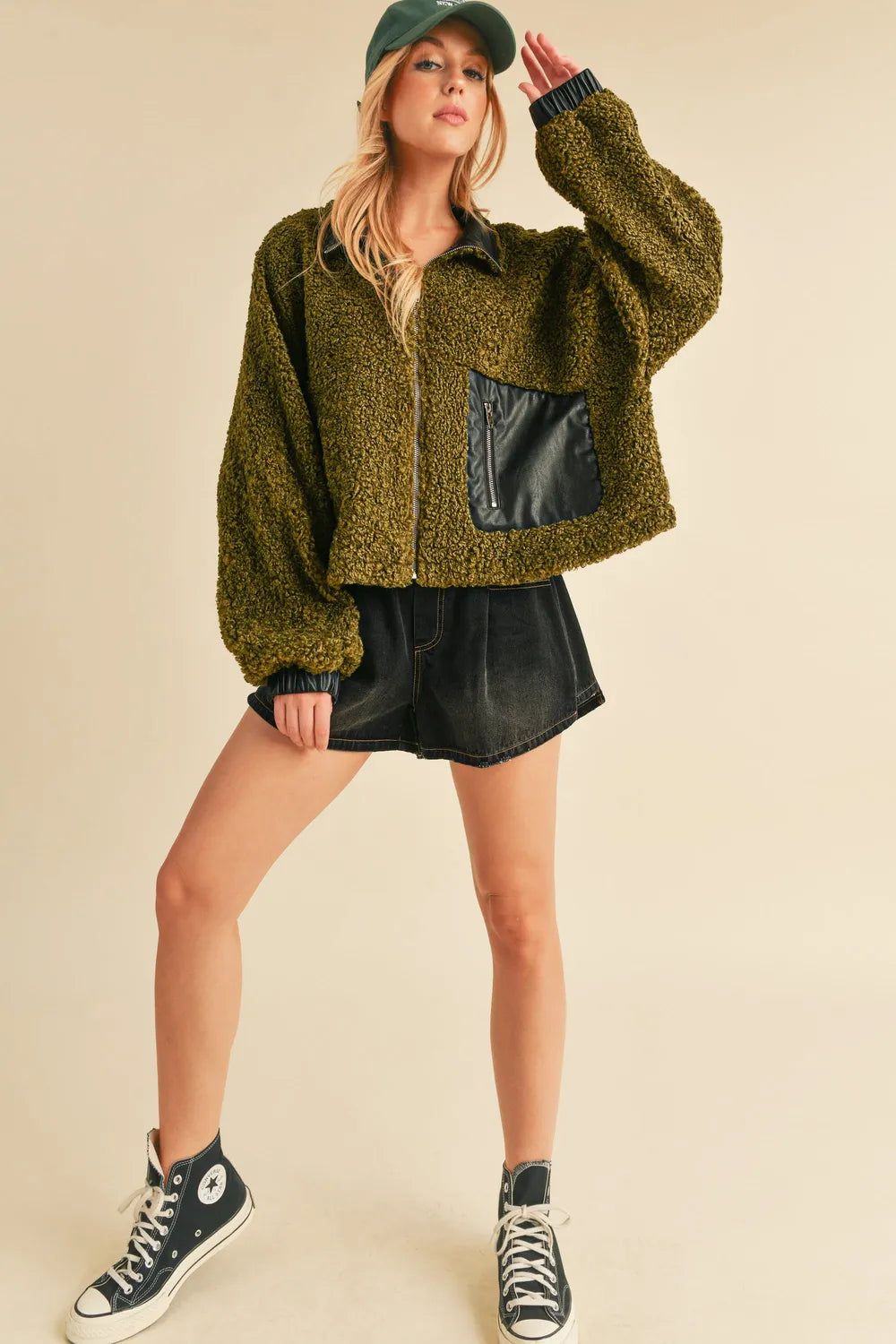 Image of Aemi + Co Collared Neck Zip Up Sherpa Jacket | Queeble.shop