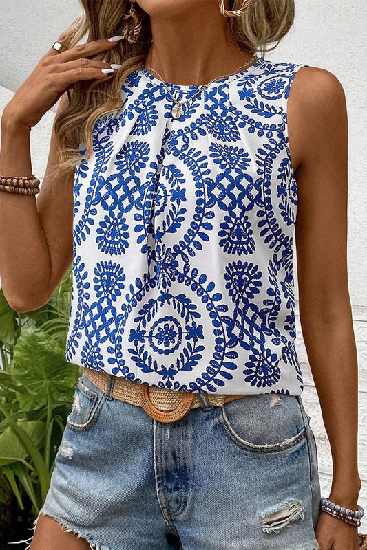 Image of Printed Crew Neck Sleeveless Top | Queeble.shop