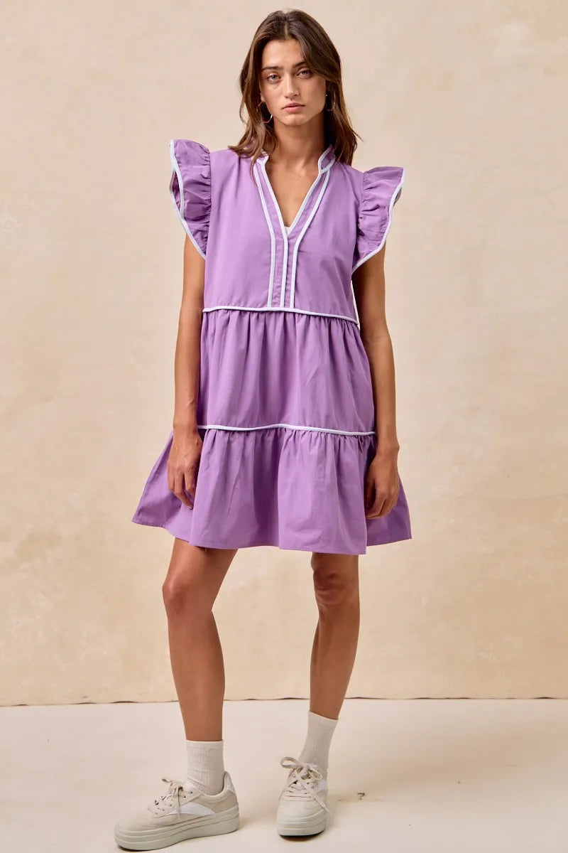 Image of BiBi Gameday Theme Contrast Binding Ruffled Dress | Queeble.shop