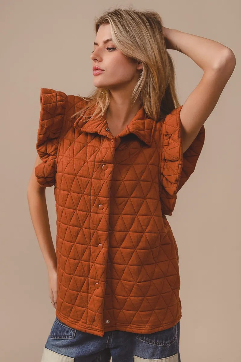 Image of BiBi Quilting Knit Ruffle Sleeve Vest | Queeble.shop