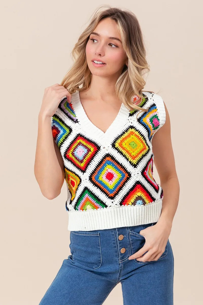 Image of BiBi Diamond Granny Square Sweater Vest | Queeble.shop