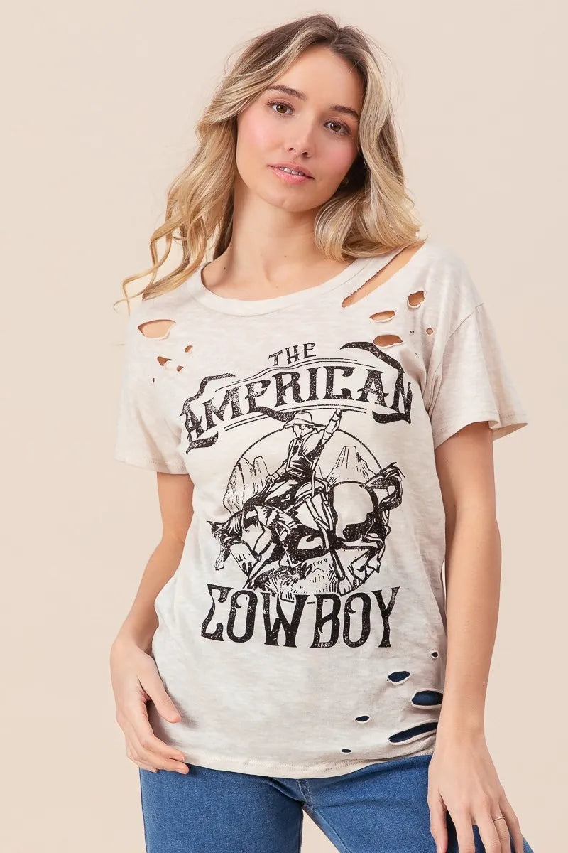 Image of BiBi Cotton Slub Laser Top American Cow Boy Graphic | Queeble.shop