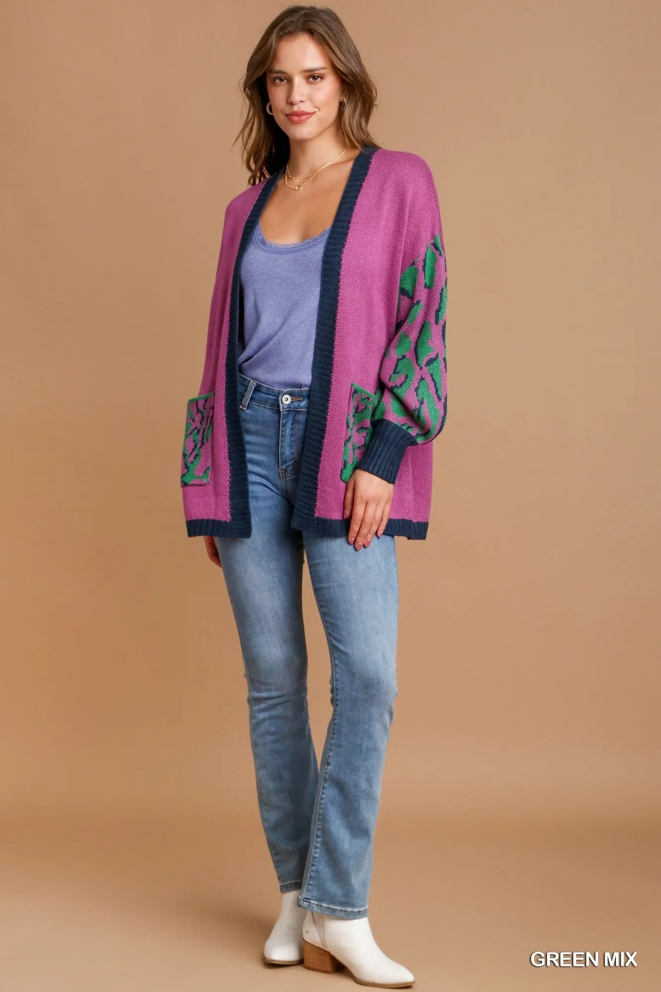 Image of Umgee Animal Print Open Front Sweater Cardigan | Queeble.shop