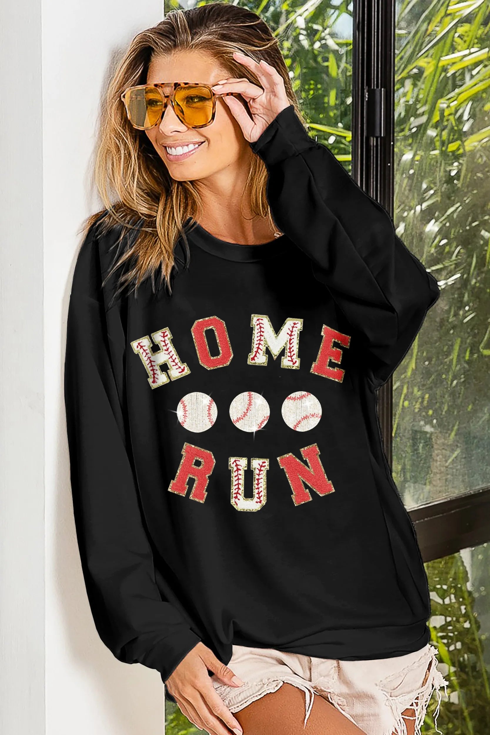 Image of BiBi Baseballs Homerun Patches French Terry Sweatshirt | Queeble.shop