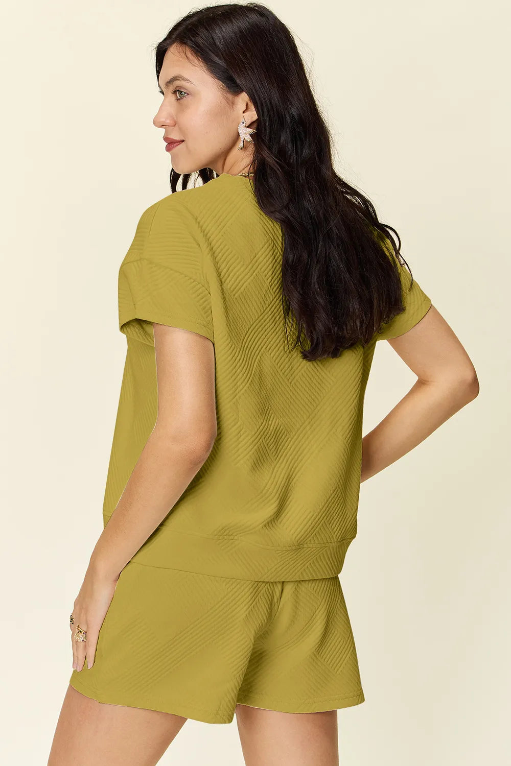 Image of Double Take Full Size Texture Short Sleeve T-Shirt and Drawstring Shorts Set | Queeble.shop