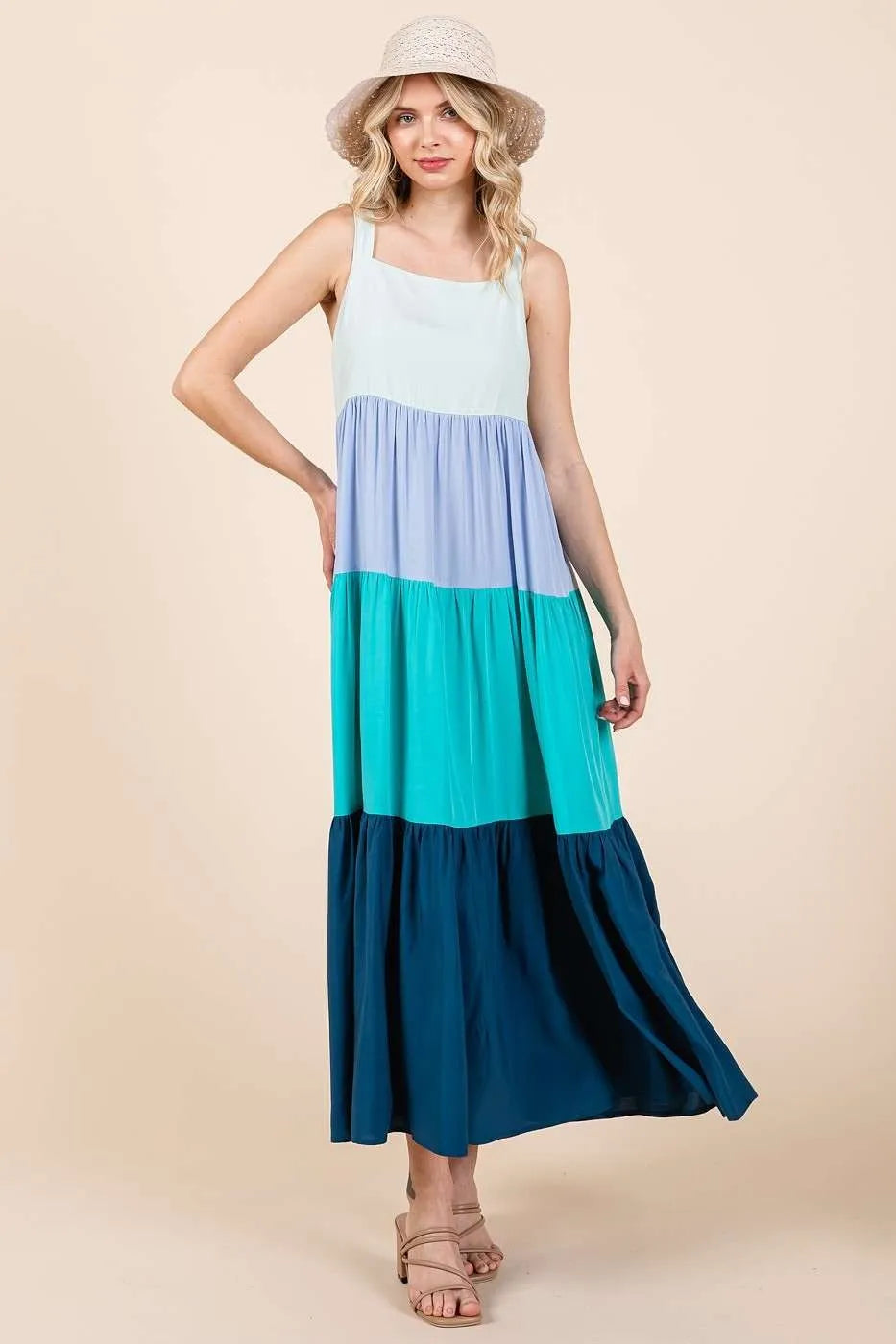 Image of Mittoshop Color Block Tiered Pull-On Maxi Dress | Queeble.shop