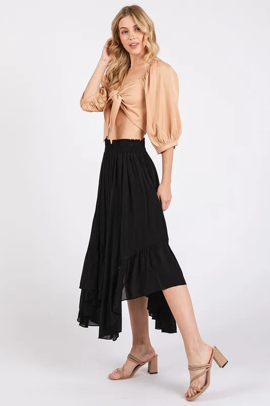 Image of Mittoshop Handkerchief Hem Elastic Waist Pocket Midi Skirt | Queeble.shop