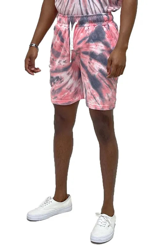 Image of WEIV Men's Full Size Cyclone Pinwheel Tie-dyed Sweat Shorts Plus Size | Queeble.shop