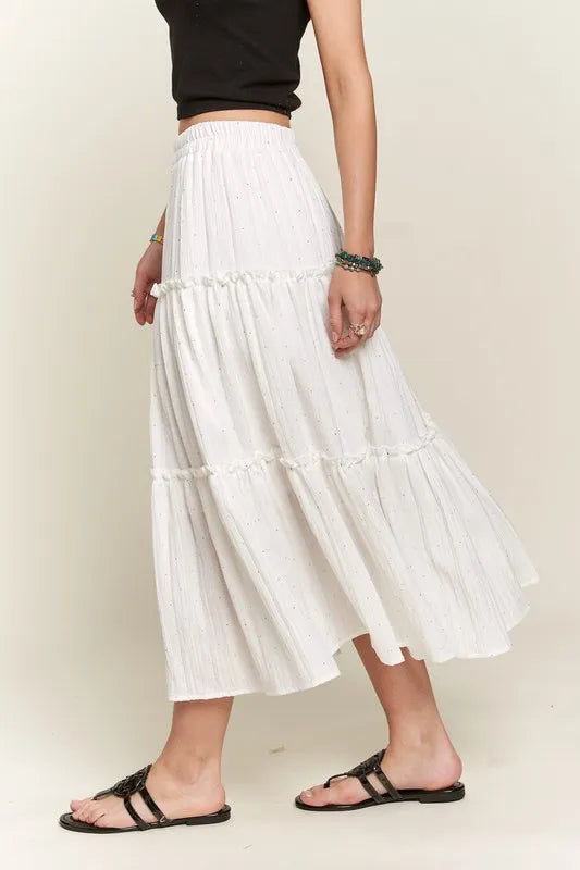 Image of ADORA Rhinestone Accent Tiered Skirt | Queeble.shop