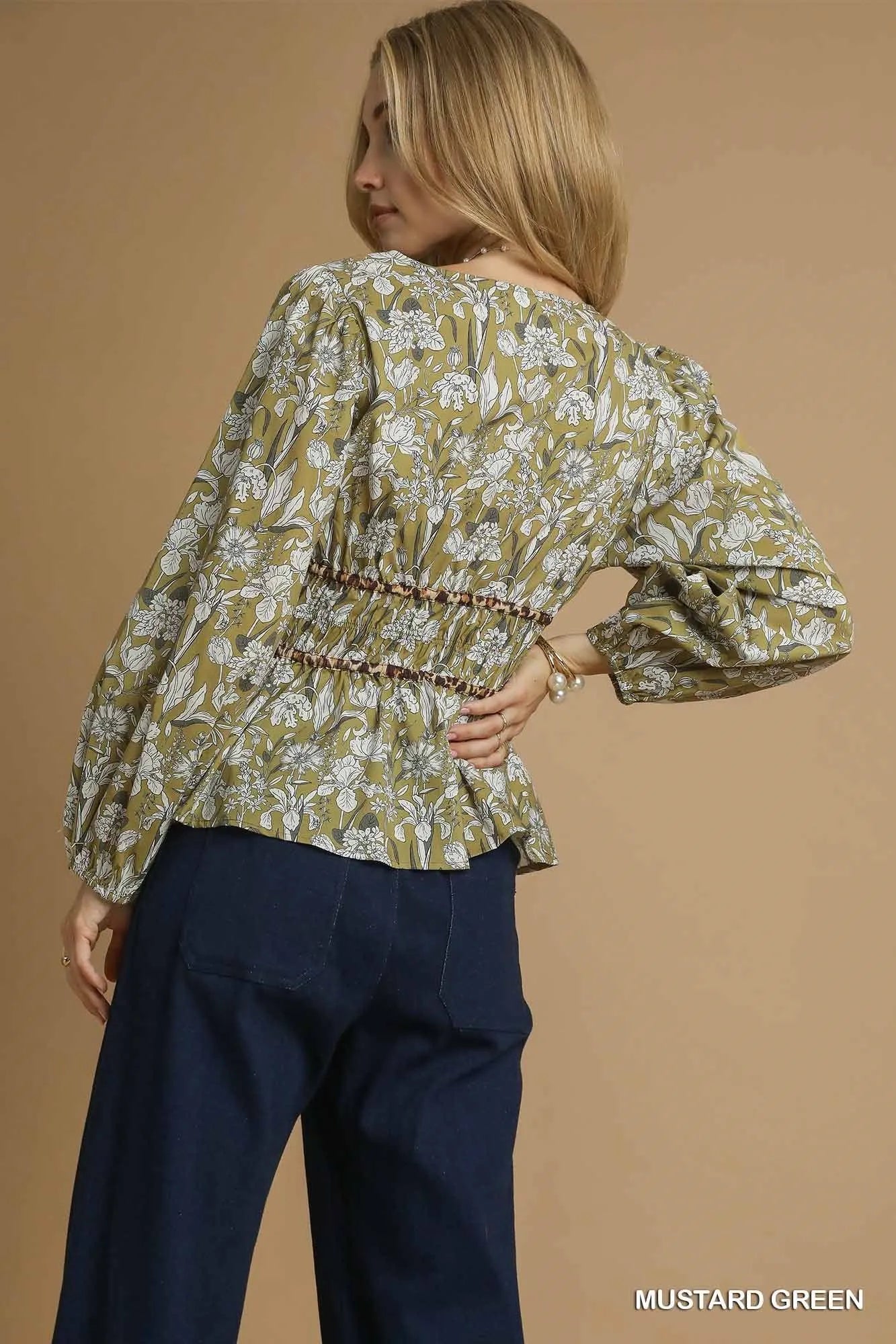 Image of Umgee Floral Smocked Peplum Blouse with Tie Detail | Queeble.shop