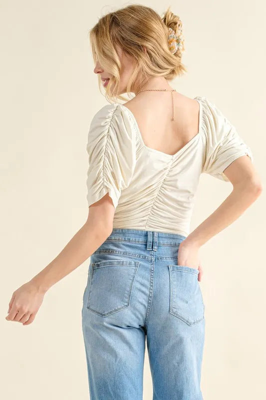 Image of And The Why Buttery Soft Ruched Detailed Jersey Bodysuit | Queeble.shop